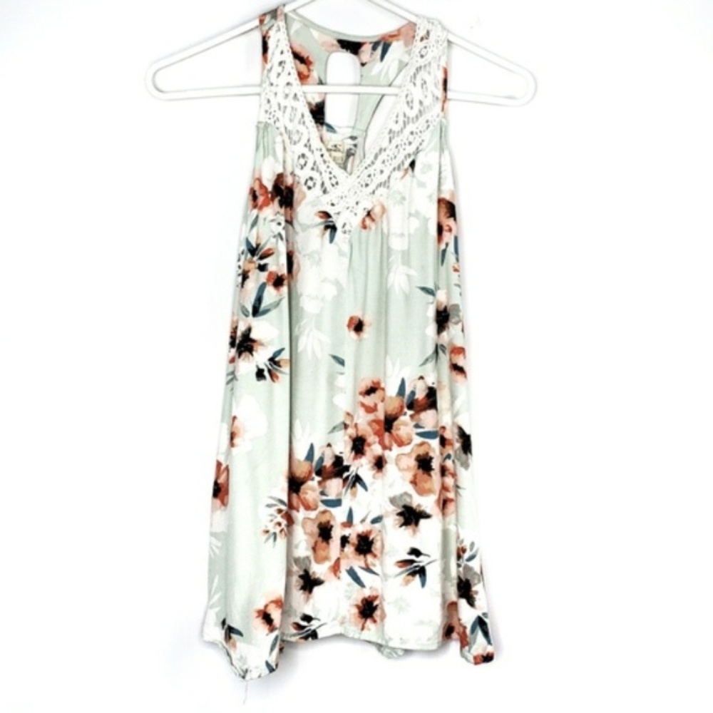 O'Neill Floral Lace Accent Beach V Neck Tank Top